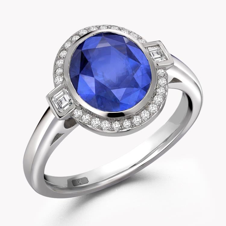 Oval Cut Blue Sapphire Ring 4.09CT in Platinum Cluster Ring with Brilliant Shoulders_1