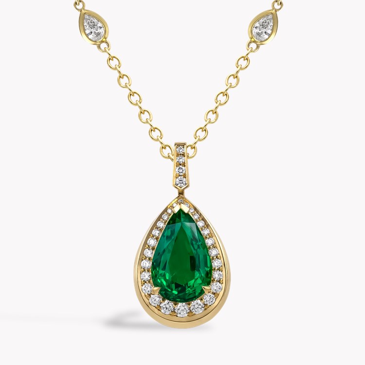 Pear Shaped 3.01ct Zambian Emerald and Diamond Pendant Pear Shaped, Claw Set_1