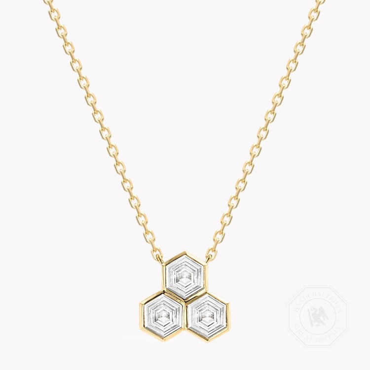 Honeycomb 0.54ct Diamond Trilogy Pendant Hexagonal Cut, Rubover Set_1