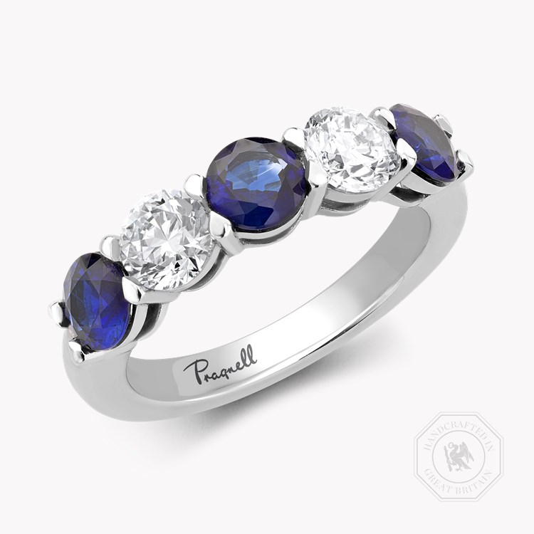 Five Stone Sapphire and Diamond  Ring Round Brilliant Cut, Claw Set_1