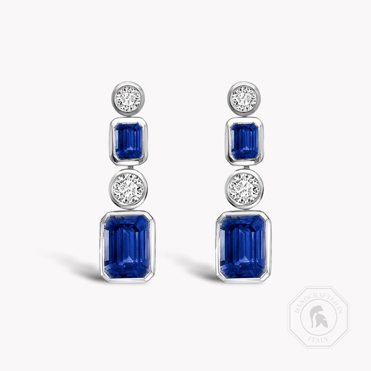 Emerald Cut Sapphire Drop Earrings Emerald Cut with Brilliant Cut Diamonds_1