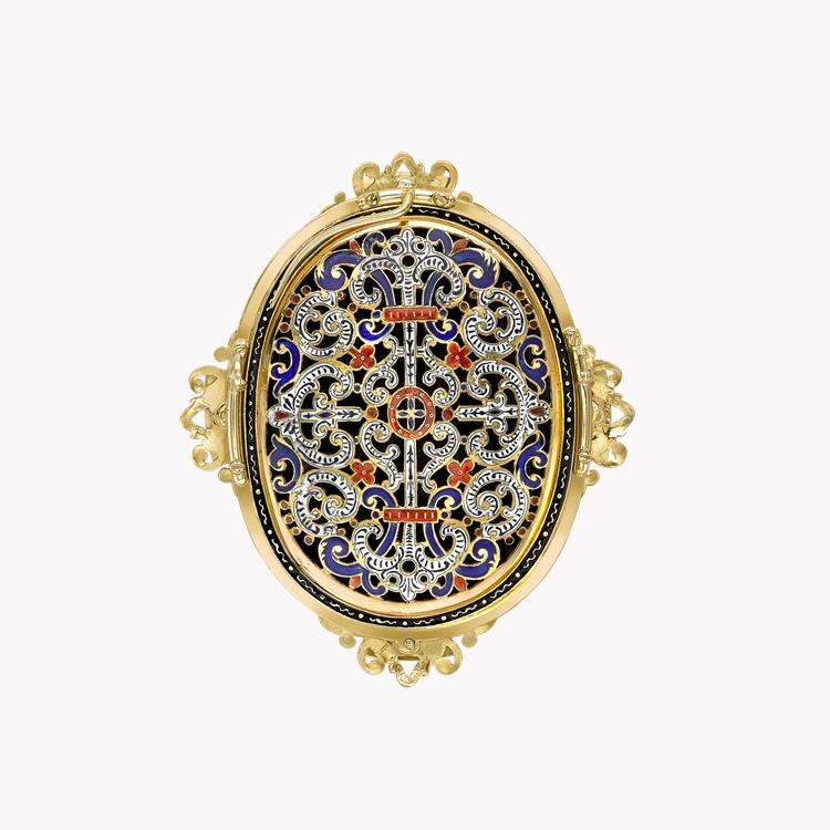 Victorian Pearl Brooch Landscape Pin Brooch, with Enamel Detail_2
