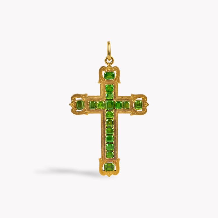 Georgian Cushion Cut 7.00cts Demantoid Garnet & Engraved Gold Cross Pendant