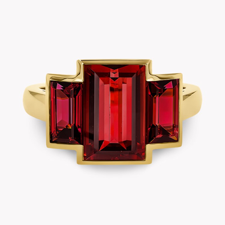 Kingdom Red Spinel Three Stone Ring Emerald Cut, Rubover Set_2