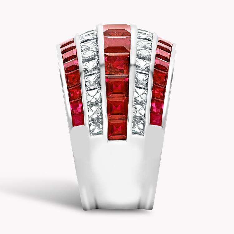 Manhattan Ruby and Diamond Five Row Classic Ring Carré & French Cut, Channel Set_4