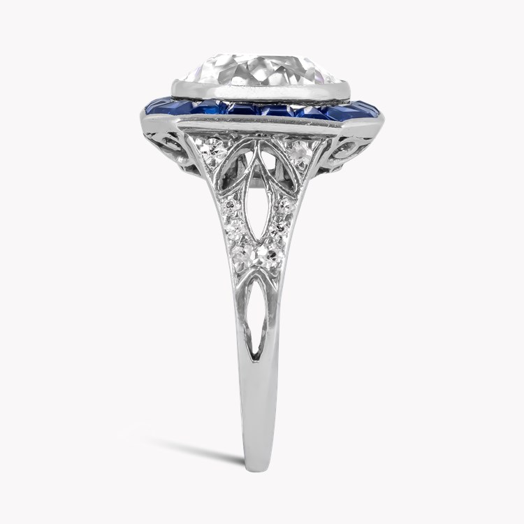 Art Deco Old Cut 3.30ct Diamond and Sapphire Target Ring Old European Cut, Rubover Set_4