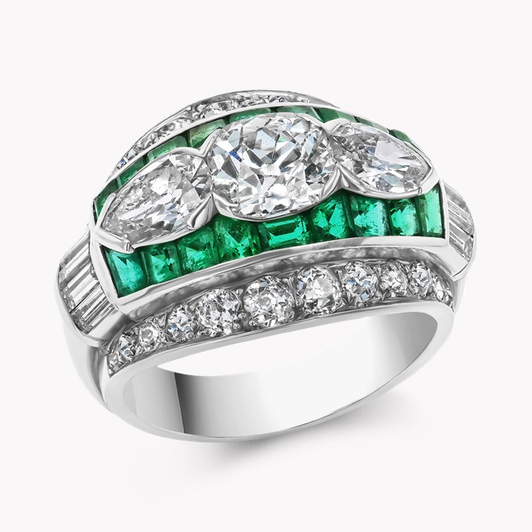 Art Deco Marcus & Co. Old Cut Diamond and Emerald Ring Old Cut, Half Bezel set_1