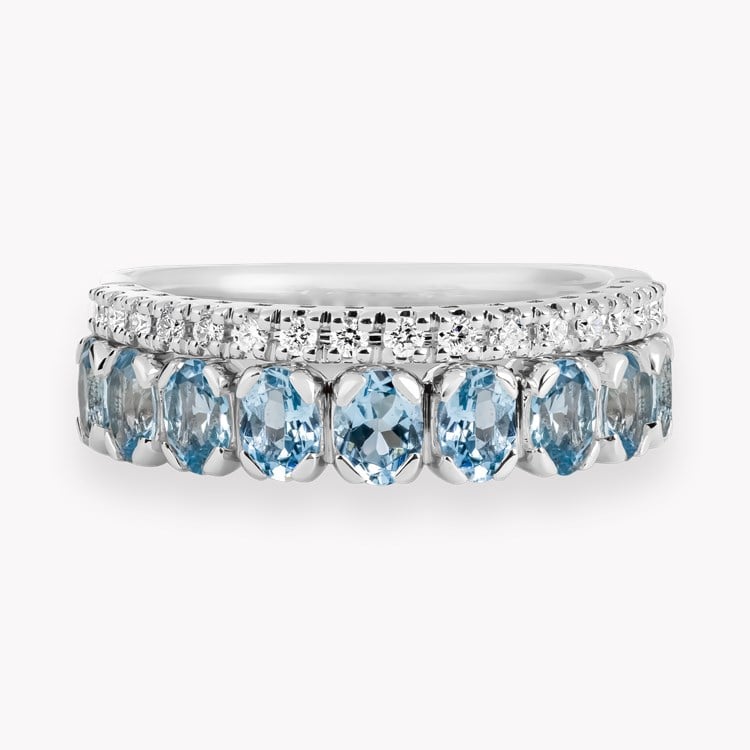 Oval Cut 1.28ct Aquamarine and Diamond Half Eternity Ring Oval Cut, Claw Set_2