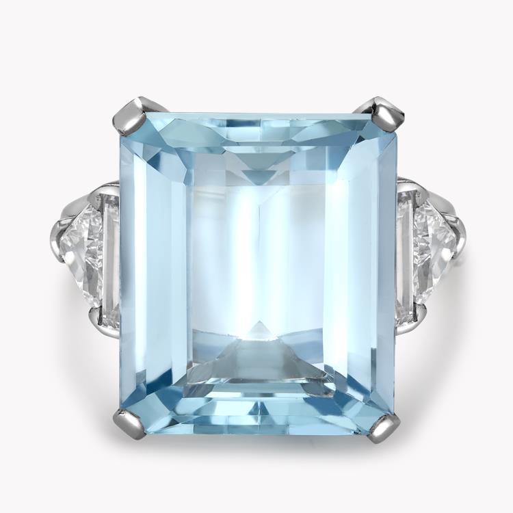 Aquamarine Ring 20.00CT in Platinum & Yellow Gold Emerald Cut Cocktail Ring, with Diamond Shoulders_2