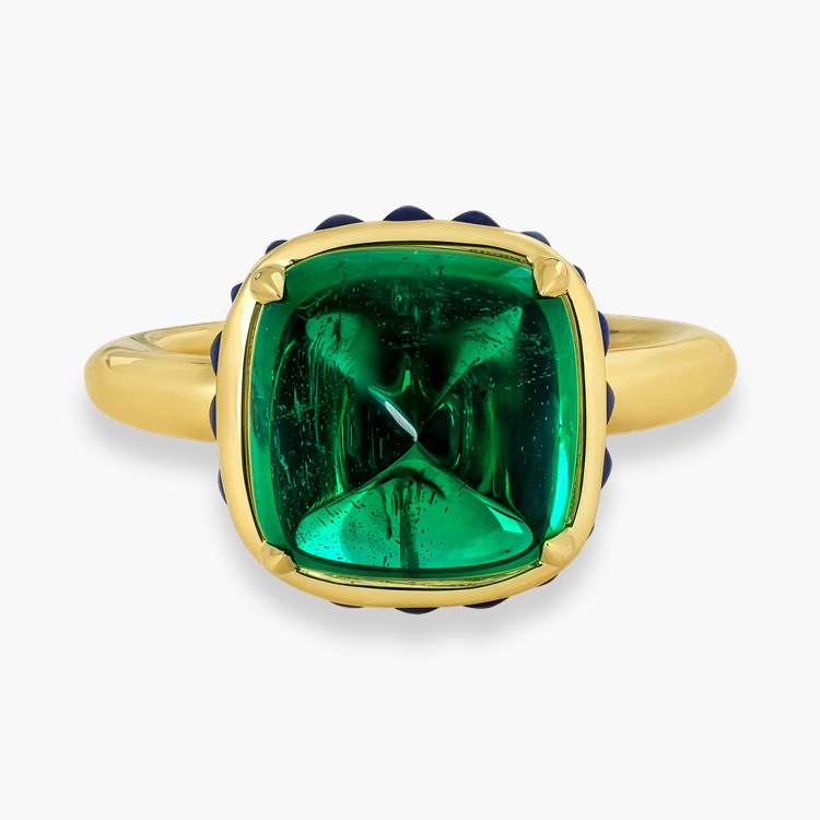 Masterpiece Sugarloaf Cabochon Cut 6.44ct Emerald and Sapphire Ring Cabochon Cut, Claw Set_2