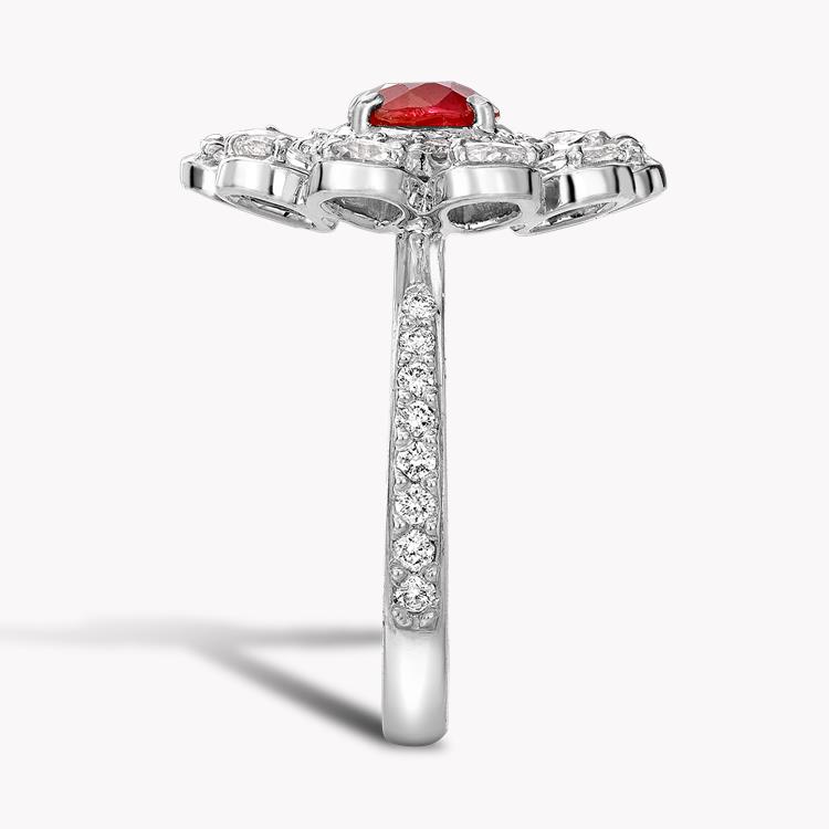 Cushion Cut Ruby Ring 0.96CT in White Gold Cluster Ring with Pear Cut Shoulders_4