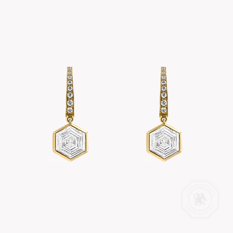 Honeycomb Diamond Drop Earrings Hexagonal Cut, Rubover Set_1