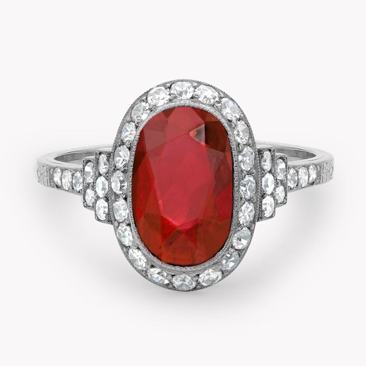 Edwardian 1.87ct Burma Ruby and Diamond Cluster Ring Oval Cut, Millegrain Set_2