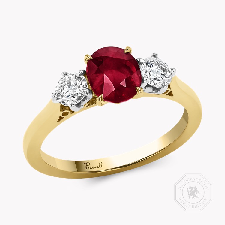 Oval Cut 1.28ct Ruby and Diamond Three Stone Ring Oval Cut, Claw Set_1