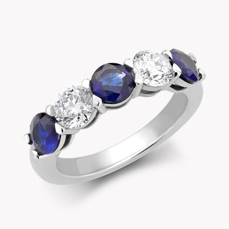 Five Stone Sapphire and Diamond  Ring  2.5CT in Platinum Round Brilliant Cut, Claw Set_1
