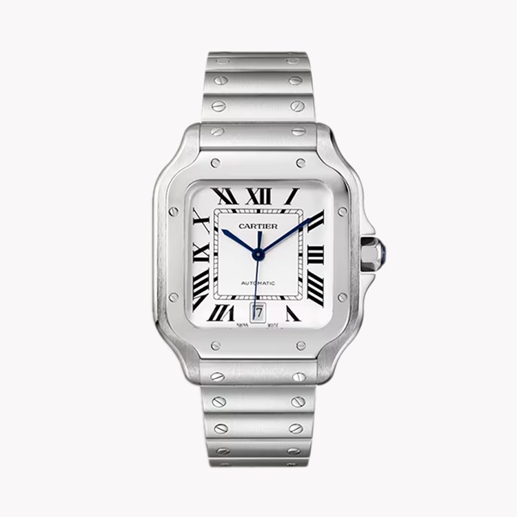 Cartier Santos de Cartier WSSA0018 Watch - 39.8mm, Silver Dial, Roman ...