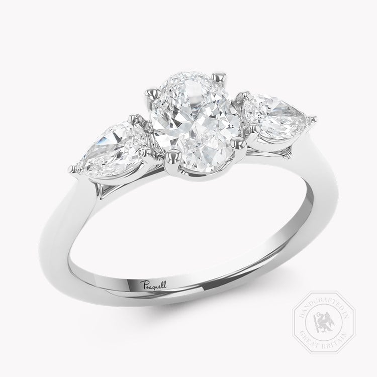 Classic 0.30ct Oval Cut Diamond Three Stone Ring Oval & Pear Shape, Claw Set_1