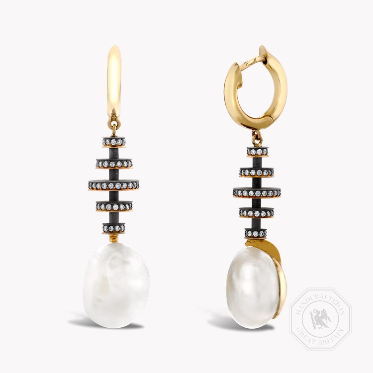 Natural Pearl & Diamond Drop Earrings Brilliant Cut, Grain Set_1