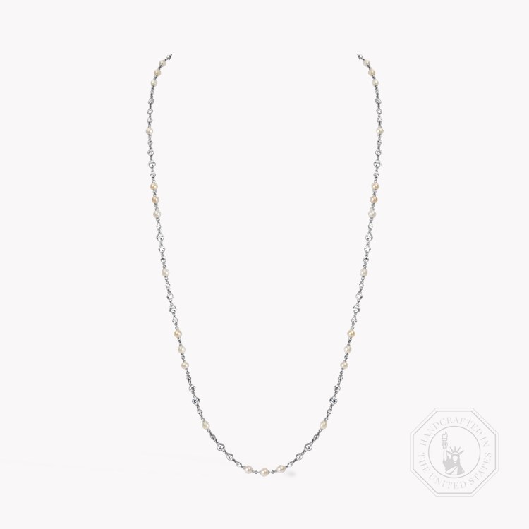 Diamond and Pearl 57cm Chain Necklace Brilliant Cut, Rubover Set_1