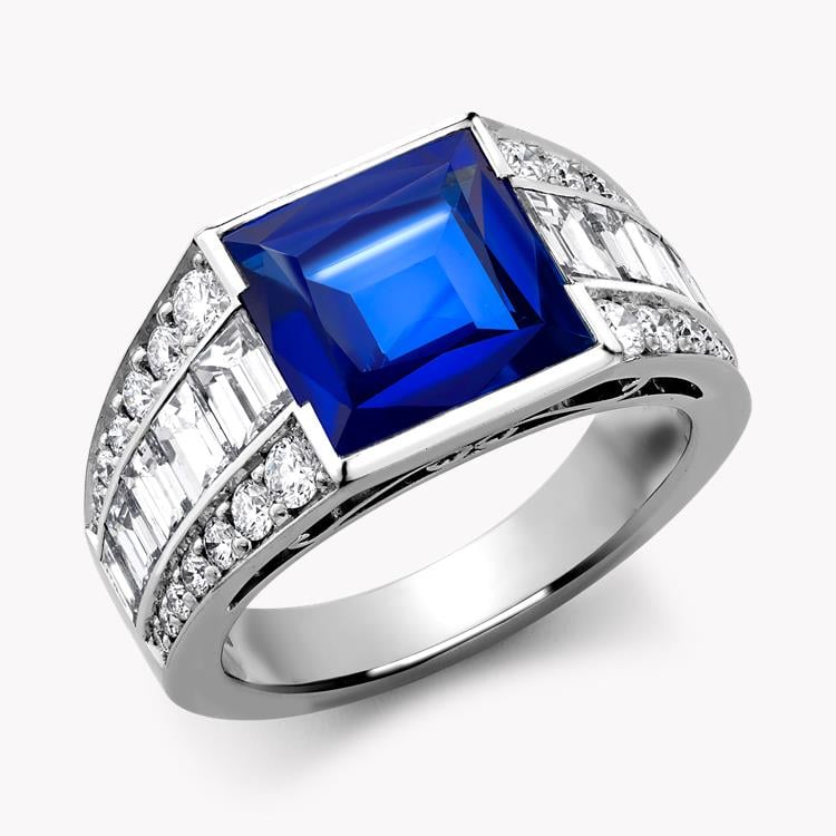 Masterpiece Kashmir Sapphire & Diamond Ring  4.21CT in Platinum Square Cut, Tapered Baguette Diamond Shoulders, Claw Set_1