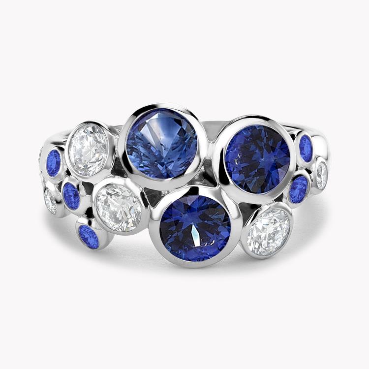 Bubbles Blue Sapphire and Diamond Dress Ring Brilliant Cut. Rubover Set_2