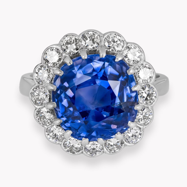 Antique Cushion Cut 8.42ct Sri Lankan Sapphire and Diamond Ring Antique Cushion Cut, Claw Set_2