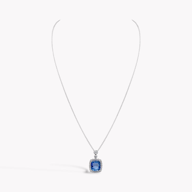 Cushion Cut 5.06ct Sri Lankan Sapphire and Diamond Pendant Antique Cushion Cut, Claw Set_2