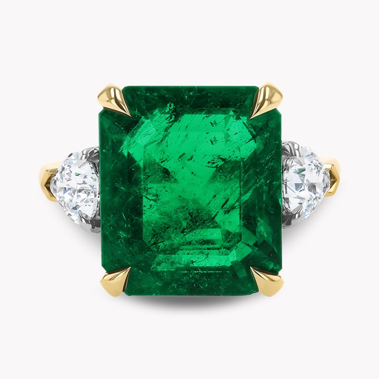 Masterpiece Octagonal Cut 8.58ct Colombian Emerald and Diamond Ring Octagonal & Pear Cut, Claw Set_2