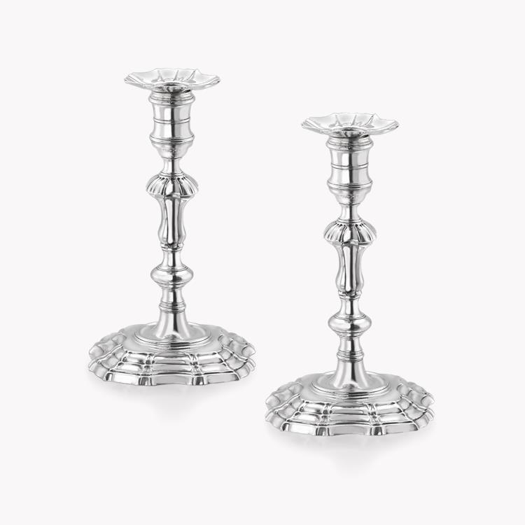 Silver George II Pair of Candlesticks Hallmarked London_1