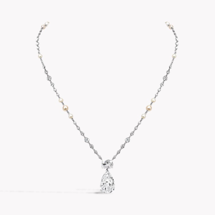 Masterpiece Pear Shaped 5.54ct Golconda Diamond and Pearl Necklace Pear & Cushion Shape, Claw Set_2