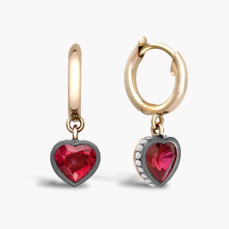 Ruby Heart Shaped Earrings 2.19CT in Rose & White Gold Heartshape, Rubover Set_1