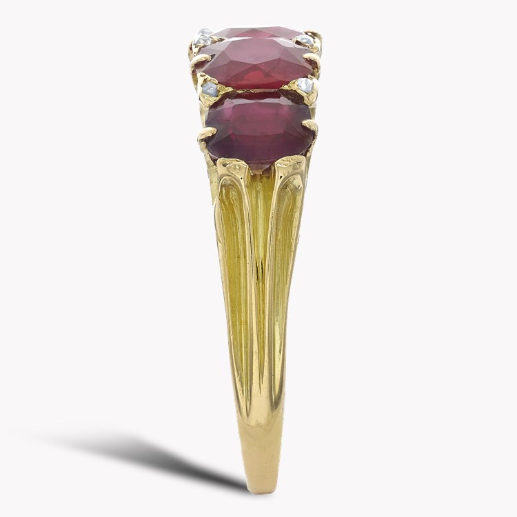 Victorian Five Stone Burmese Ruby Ring Cushion Cut, Claw Set_4