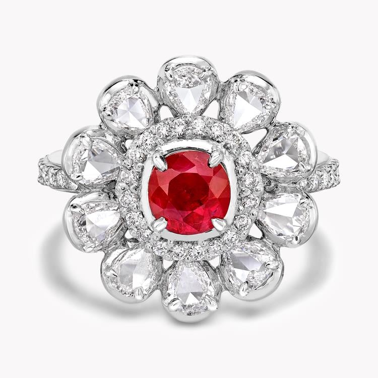 Cushion Cut Ruby Ring 0.96CT in White Gold Cluster Ring with Pear Cut Shoulders_2