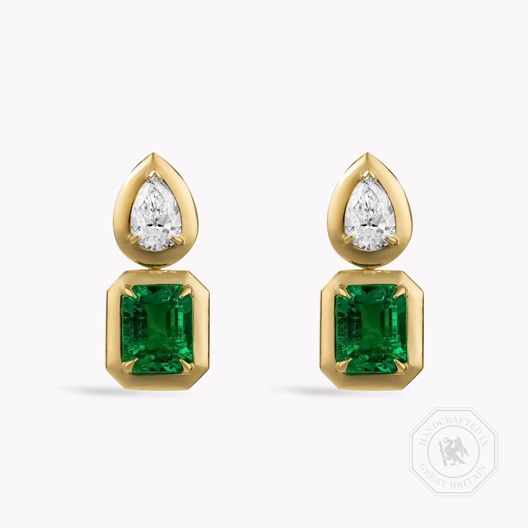 Skimming Stone Octagonal Cut 3.09ct Emerald and Diamond Earrings   in 18ct Yellow Gold