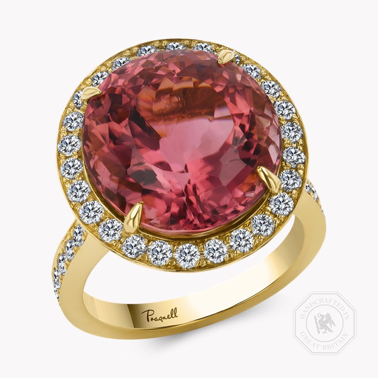 Cushion Cut 12.86ct Pink Tourmaline and Diamond Ring Cushion Cut, Claw Set_1