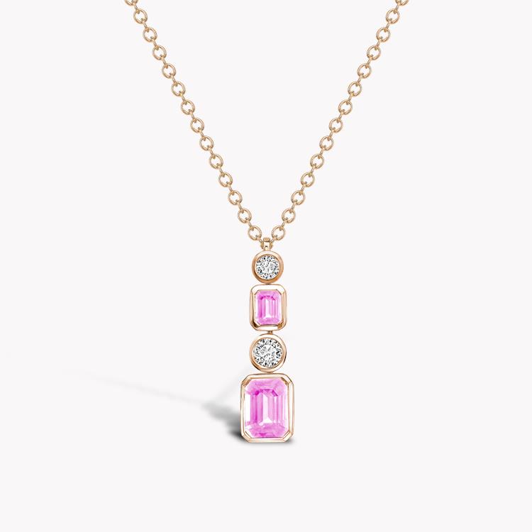 Emerald Cut Pink Sapphire Drop Pendant 1.19CT in 18CT Rose Gold Emerald Cut with Brilliant Cut Diamonds_1