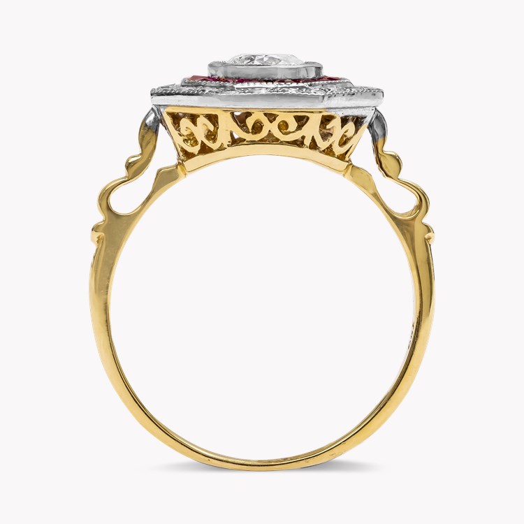 Brilliant Cut Diamond and Ruby Cluster Ring Brilliant Cut, Millegrain Set_3