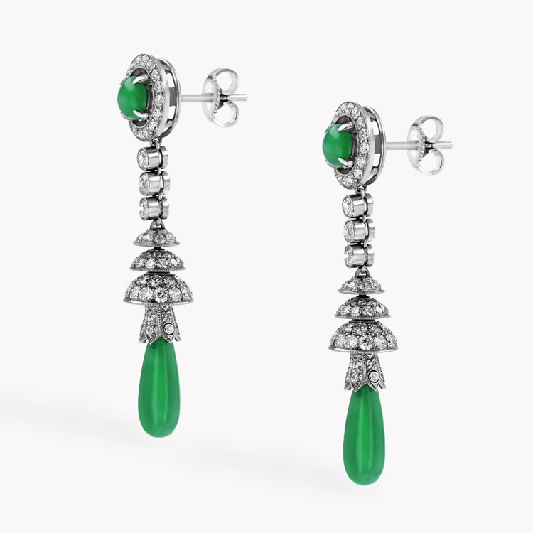 Art Deco 1.54ct Jadeite and Diamond Earrings Pear Shaped & Old Cut, Millegrain Set_2