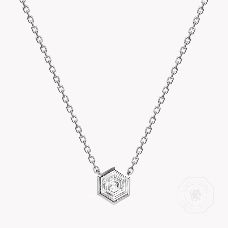 Honeycomb Diamond Solitare Pendant Hexagonal Cut, Rubover Set_1