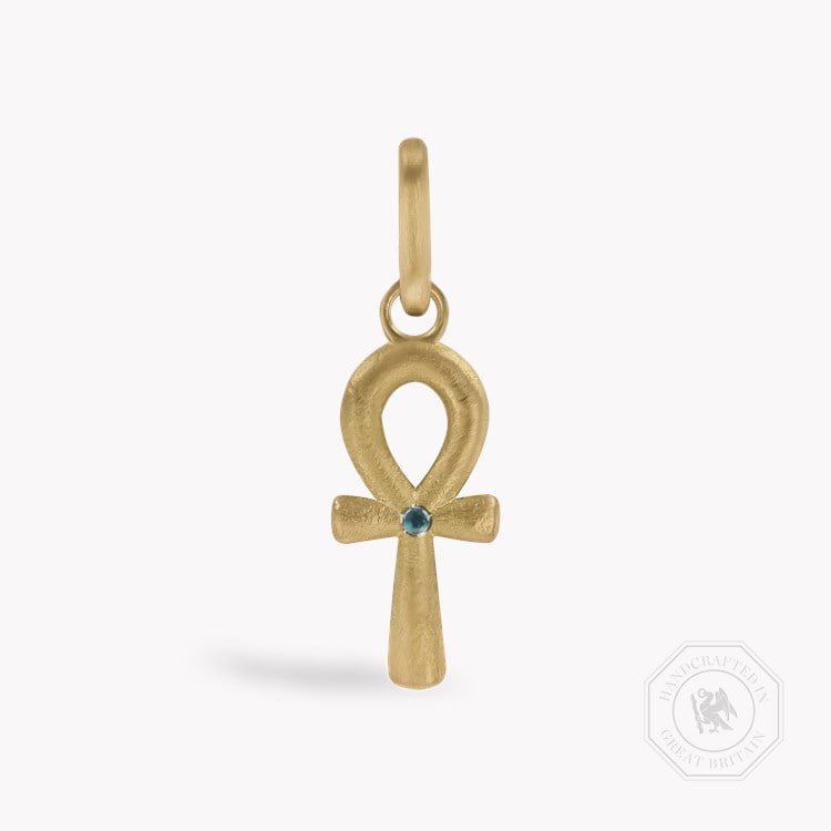 Ankh Cross Aquamarine Pendant Charm Cabochon Cut, Rubover Set_1