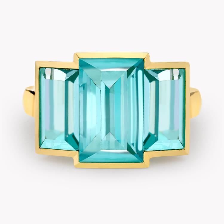Masterpiece Kingdom 6.06ct Paraiba Tourmaline Three Stone Ring Baguette Cut, Rubover Set_2