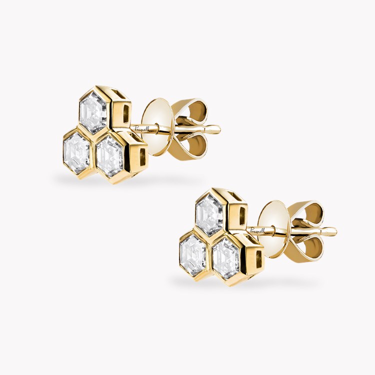 Honeycomb 1.85ct Diamond Trilogy Earrings Hexagonal Cut, Rubover Set_2