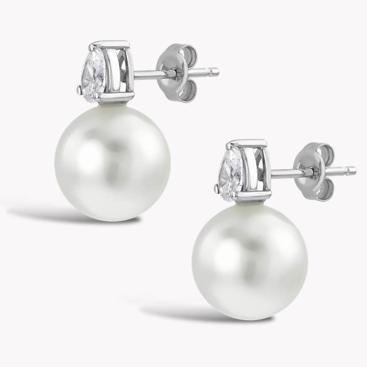 South Sea Pearl Earrings in 18CT White Gold 11 - 12mm Stud Earrings with 0.74CT Diamonds_2