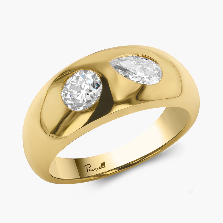 Stellar Old Cut and Pear Shaped Diamond Bombé Ring Old Cut & Pear Shape, Gypsy Set_1