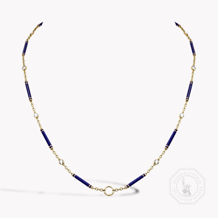 Brilliant Cut 0.96ct Diamond and Navy Blue Enamel Barrel Link Chain Brilliant Cut, Rubover Set_1