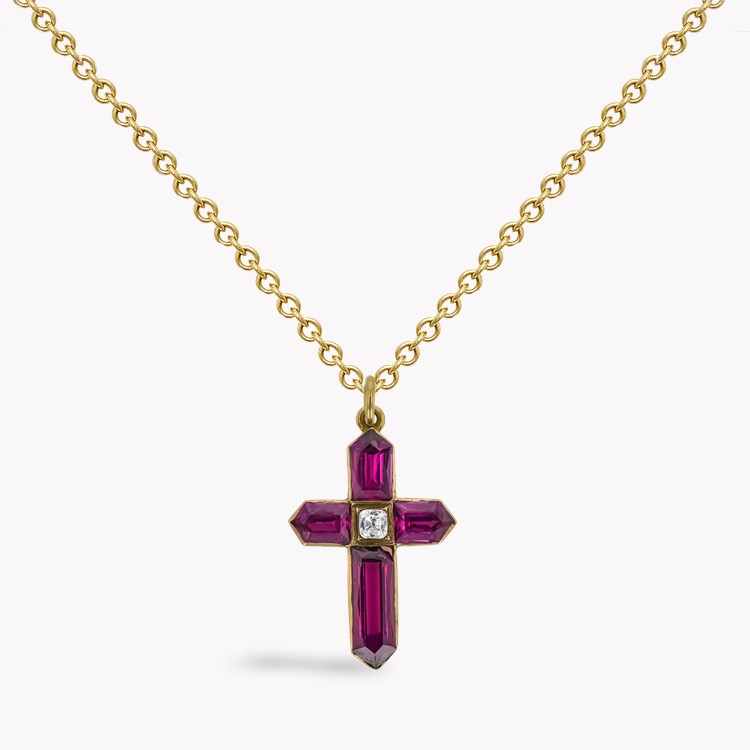 Victorian Bullet Cut Garnet and Diamond Cross Pendant Bullet Cut, Rubover Set_2