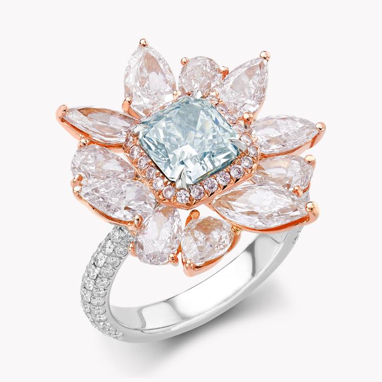 Masterpiece Light Blue Diamond Ring  1.57ct in White and Rose Gold Claw set Radiant cut Blue Diamond with Light pink and Fancy Pear & Marquise surround_1