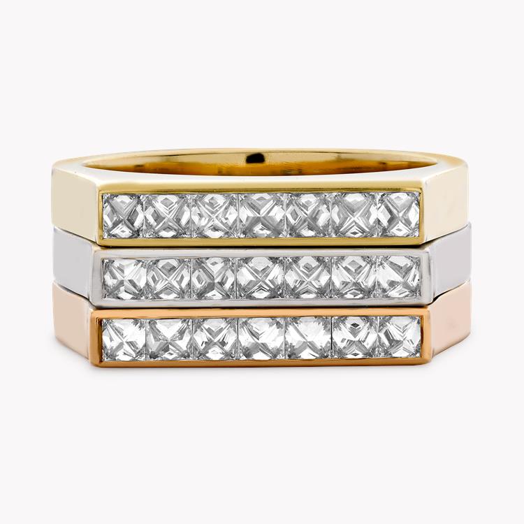 RockChic Three Row Ring  1.09CT in White Yellow and Rose Gold Princess Cut, Channel Set_2