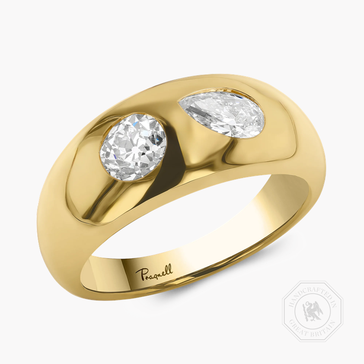 Stellar Old Cut and Pear Shaped Diamond Bombé Ring Old Cut & Pear Shape, Gypsy Set_1