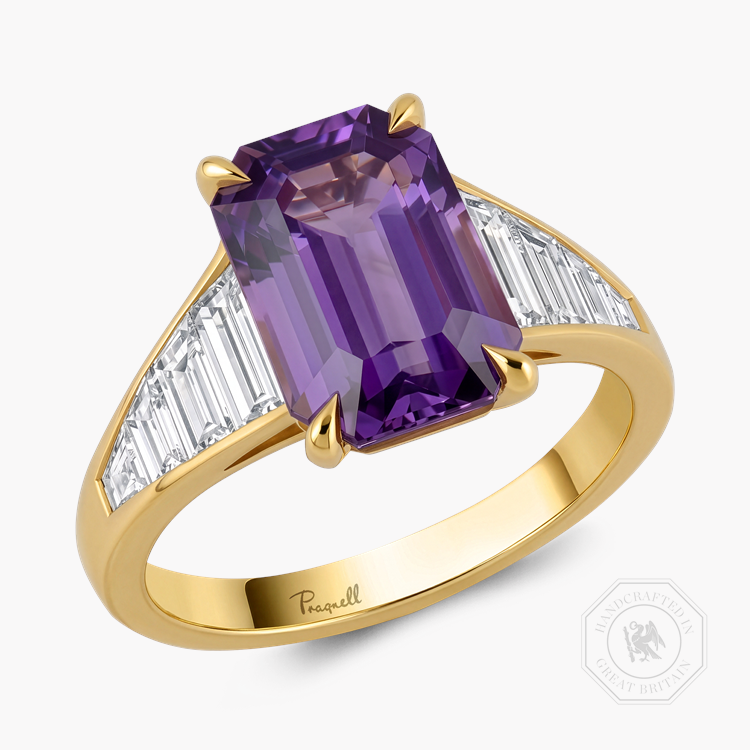 Octagonal Cut 4.49ct Natural Sri Lankan Violet Sapphire and Diamond Ring Octagonal Cut, Claw Set_1
